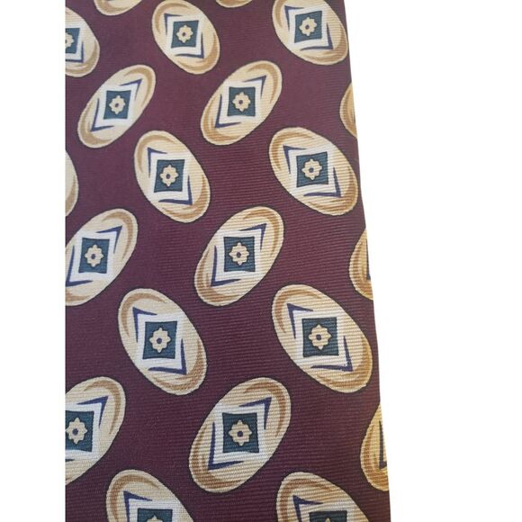 Brooks Brothers Makers Mens Tie Necktie Designer Luxury Burgundy Tan Geometric - Picture 2 of 10